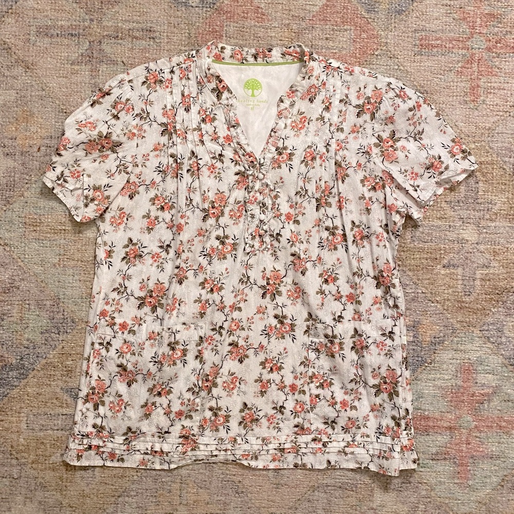 Healing Hands Brand Floral Print Scrub Top